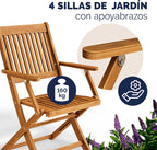 CASARIA® FSC® Outdoor Garden Table Set of 4 Chairs Acacia Wood Dining Set Patio Terrace Balcony Set 5 Pieces Folding Table Seats Armrests Durable Weather Resistant 120 x 70 cm