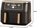 Ninja Foodi MAX Dual Compartment Air Fryer, 9.6L, 6-in-1, No Oil, Max Crisp, Roast, Bake and More, Tongs, 8 Servings, Non-Stick Baskets, Copper & Black, AF400EUCP