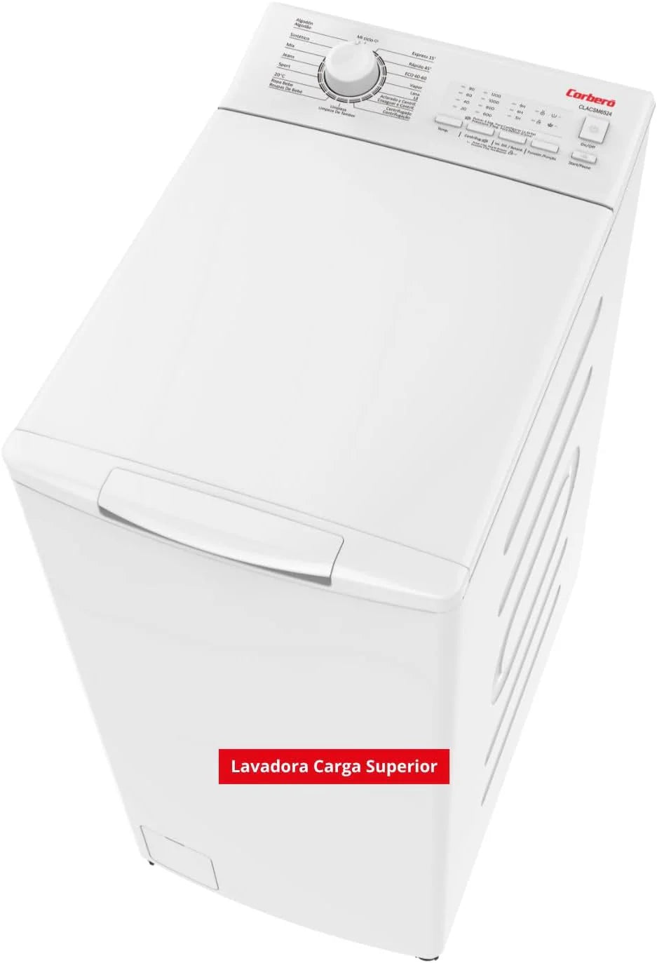Corberó – Washing Machine Top Load 6.5 kg | CLACSM6524 | 1200 RPM | 16 Programs, Steam Function, ECO, Drum Cleaning| Delayed Start| Quick Wash | Easy Ironing | LED Indicators | White