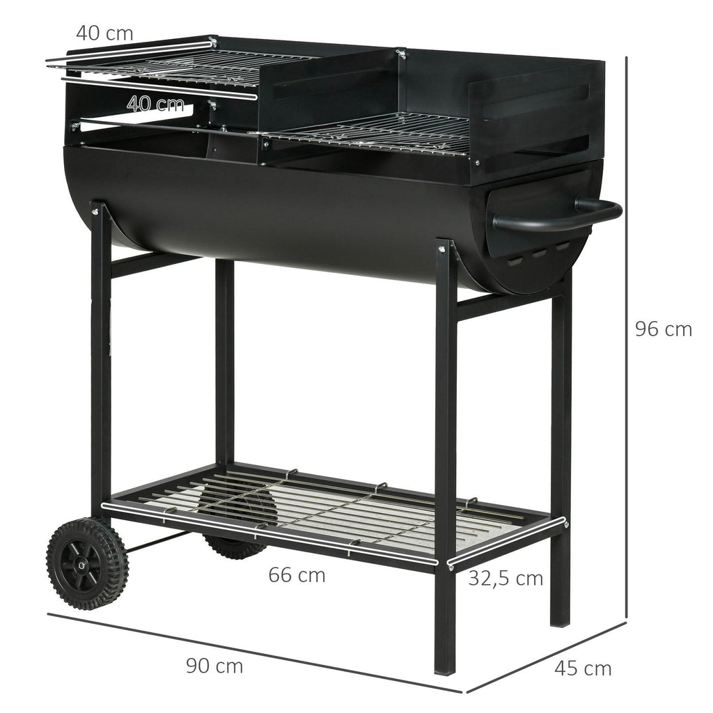 Barbacoa De Carbón De Metal 90x45x96 Cm-outsunny. Negro