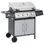 Barbacoa Grill De Gas 4+1 Quemadores Negra Y Plateada Vidaxl