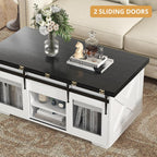 VOWNER Mesa de Centro Elevable, Mesa Extensible, Multifuncional 3 en 1 con Almacenamiento Oculto - Comedor, Convertible, Estilo Granja, Nogal