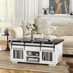VOWNER Mesa de Centro Elevable, Mesa Extensible, Multifuncional 3 en 1 con Almacenamiento Oculto - Comedor, Convertible, Estilo Granja, Nogal