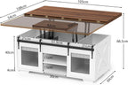 VOWNER Mesa de Centro Elevable, Mesa Extensible, Multifuncional 3 en 1 con Almacenamiento Oculto - Comedor, Convertible, Estilo Granja, Nogal