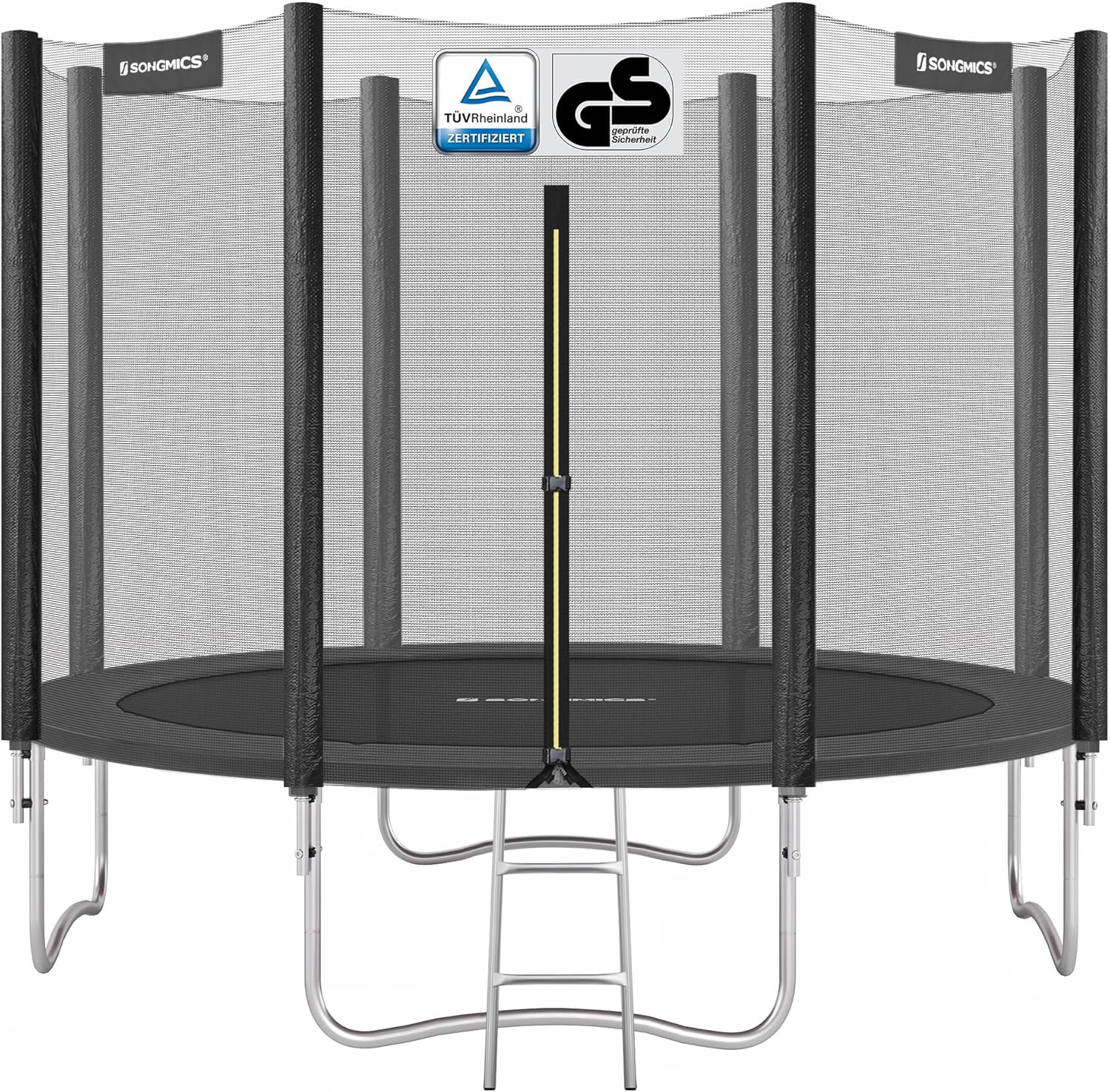 SONGMICS - Children's Outdoor Trampoline Diameter 183/244/305/366/427 cm, External Protection Net, Safety Cushions, Ladder, Straight Post 180 cm High, Steel Frame