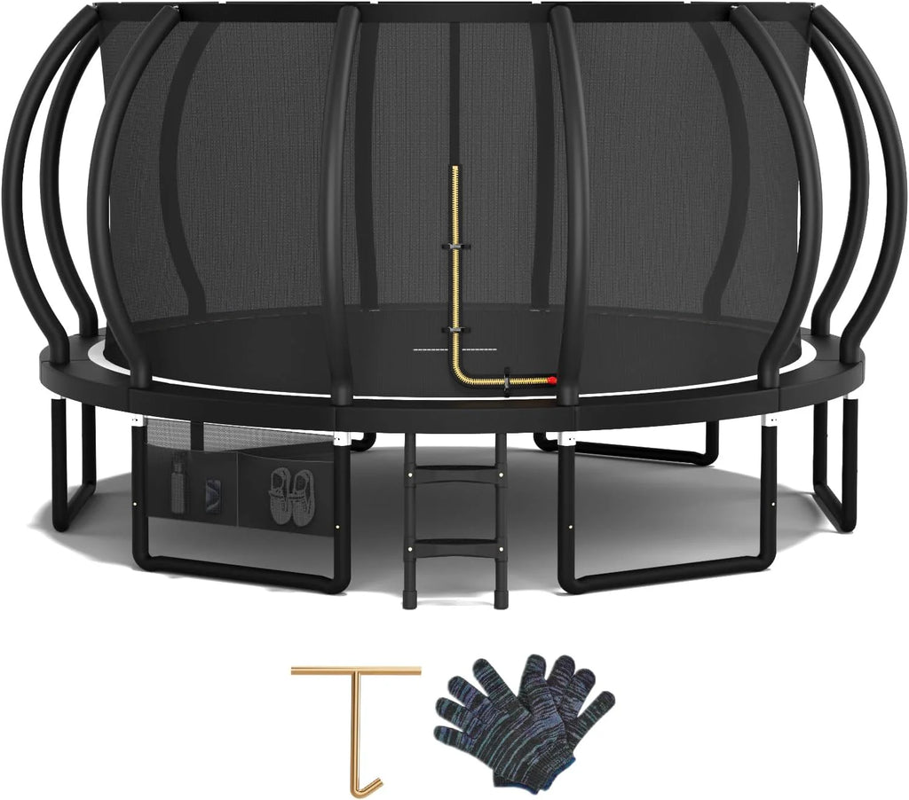 Devoko Cama Elástica Exterior para Niños Ø 228/305/366/427 cm, Trampolín Exterior de Jardín Calabaza Certificado GS con Red Seguridad, Escalera, Capacidad 150 kg