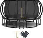 Devoko Cama Elástica Exterior para Niños Ø 228/305/366/427 cm, Trampolín Exterior de Jardín Calabaza Certificado GS con Red Seguridad, Escalera, Capacidad 150 kg