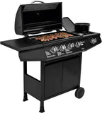 Amig - Fireplus 3+1 8.4 kW gas barbecue - Black stainless steel - Grill with wheels Model GRILL-3F - XXL barbecue with trolley and thermometer - 117x52x103cm - 4 burners and side tray