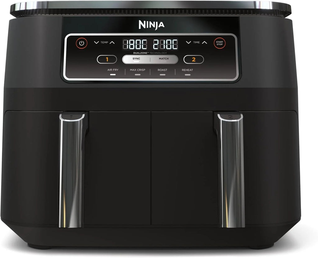 Ninja MAX Oil Free Double Compartment Air Fryer with 2 Drawers, 9.5 Litre, Oil Free, Air Fry, Max Crisp, Roast, Bake, Reheat, Dehydrate, Non-Stick Baskets, Gold Stone, DZ400EUSTGD