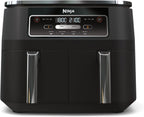 Ninja MAX Oil Free Double Compartment Air Fryer with 2 Drawers, 9.5 Litre, Oil Free, Air Fry, Max Crisp, Roast, Bake, Reheat, Dehydrate, Non-Stick Baskets, Gold Stone, DZ400EUSTGD