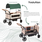 Yvolution Easy Folding and Storage Wagon with Awning - Folding Wagon for Kids, Cargo and Garden, Side Opening Cart for 2 Kids, Adjustable Push and Pull Handle, Front Door with