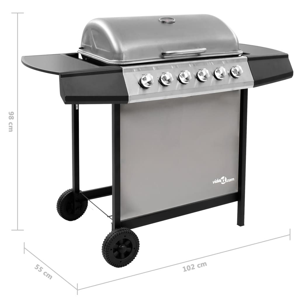 Barbacoa De Gas Con 6 Fogones Negro Y Plateado Vidaxl