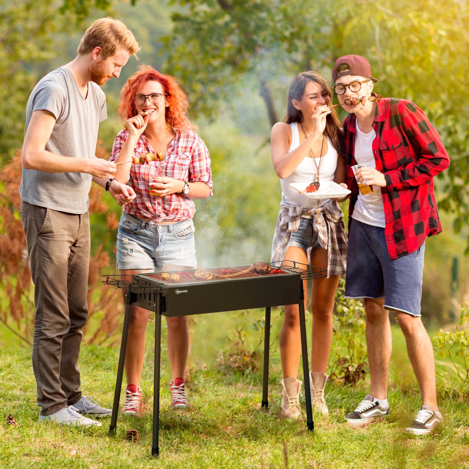 Barbacoa De Carbón Outsunny Acero Inoxidable Metal 77x30x70 Cm Negro