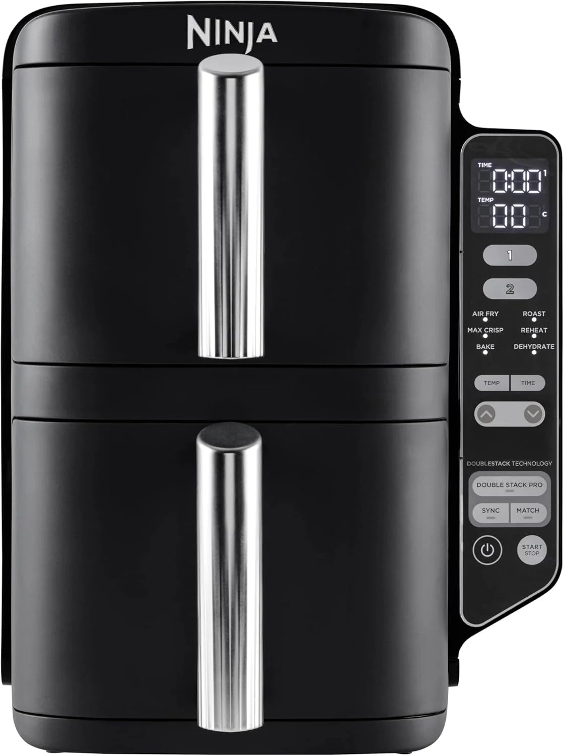 Ninja Double Stack XL Air Fryer, 9.5 Litre, Vertical Double Drawer, 4 Cooking Levels, 2 Drawers and 2 Grids, Space Saving Design, 6 Cooking Functions, 8 Portions, Black/Copper, SL400EUCP
