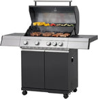 Tarrington House Paxton 4 + 1 Burner Gas Barbecue, Steel/Stainless Steel, Lid with Thermometer, Side Table, Wheels, Black