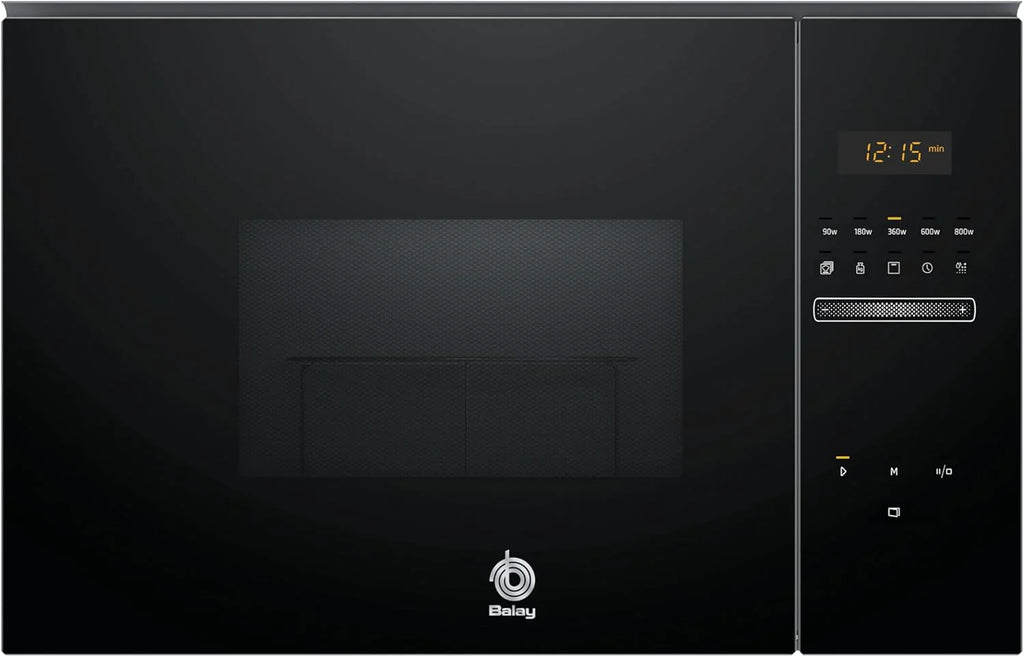 Balay 3CG5172N2 - Microwave, Electronic, Frameless Built-in, 38 cm, 20 l, 5 F, Aqualisis, Left Side Ap, 8 Recipes, Turntable 10", With Grill, Black Glass