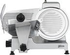 H.Koenig MSX250 Professional Precision Electric Meat Slicer 0-12 mm Cutting Thickness 25 cm Italian Blade Integrated Sharpener Wide Tray 282 RPM Silver