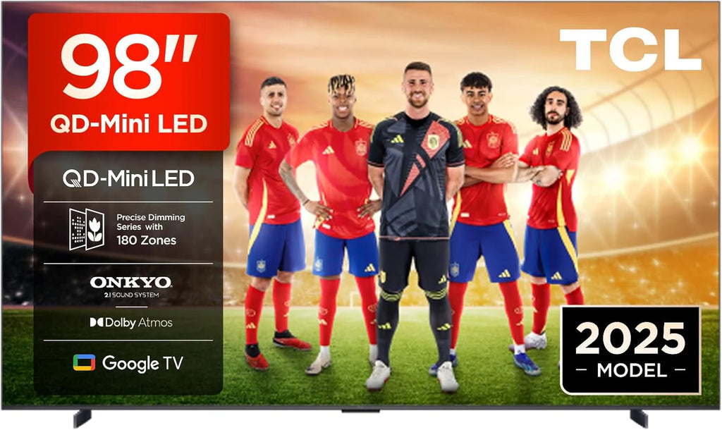 TCL 98Q6C TV 98 Inch QD-Mini LED 4K Smart TV, 1000 nits, 144Hz Motion Clarity Pro, Onkyo 2.1, Game Master, FreeSync, Google TV, Dolby Vision IQ and Atmos