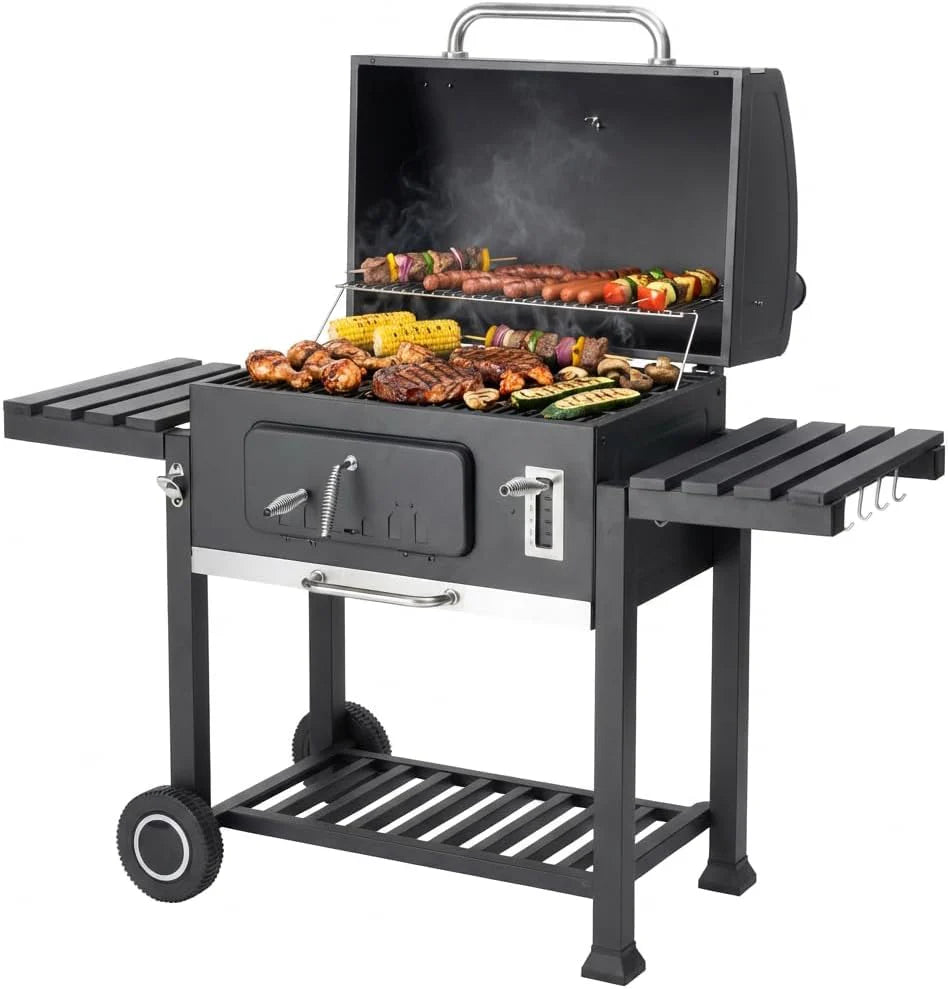 Tarrington House Memphis XL Charcoal Barbecue, Thermometer, Folding Tables, Hooks for Accessories, Smart-Grid System, Wheels