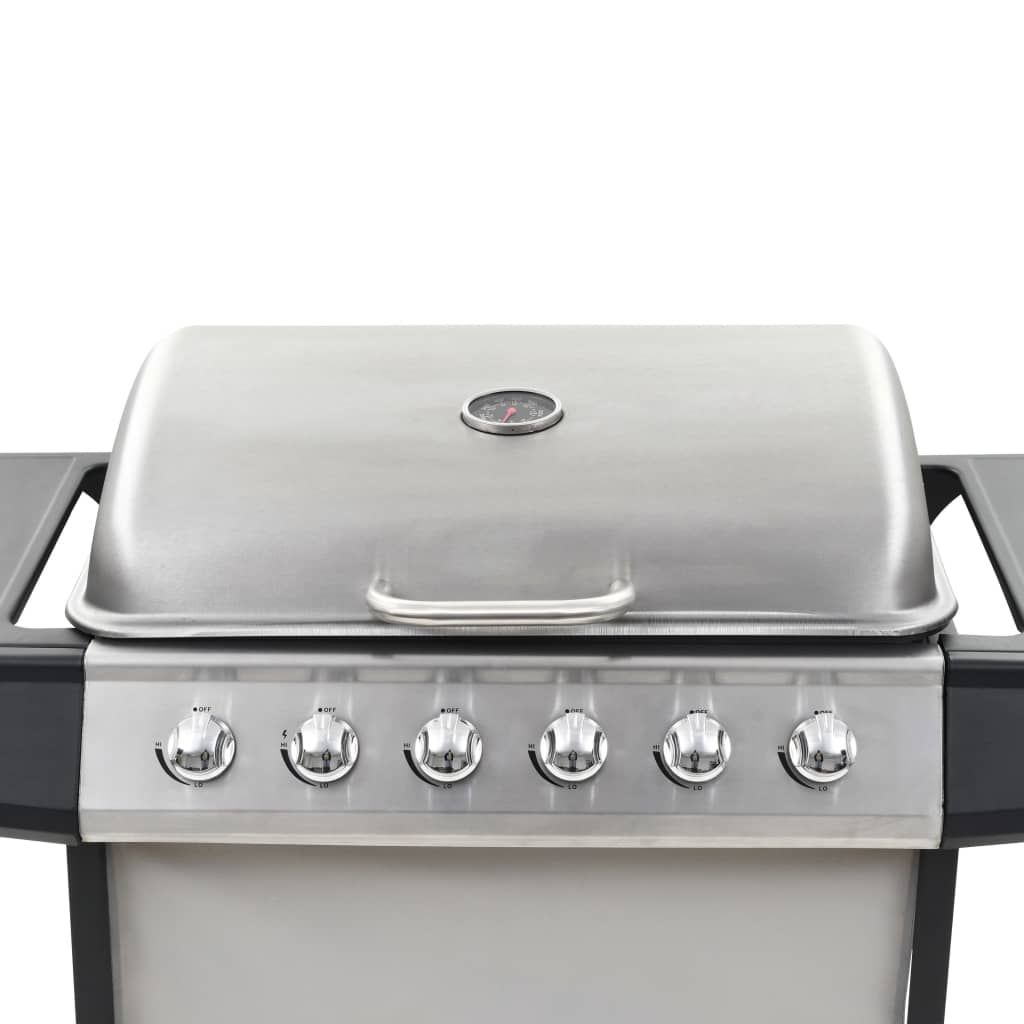 Barbacoa Portátil De Gas Con 6 Zonas Plateada Acero Inoxidable Vidaxl