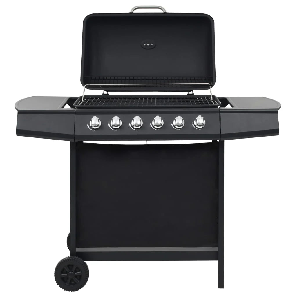 Barbacoa portátil de gas con 6 zonas de cocción negra de acero V3794