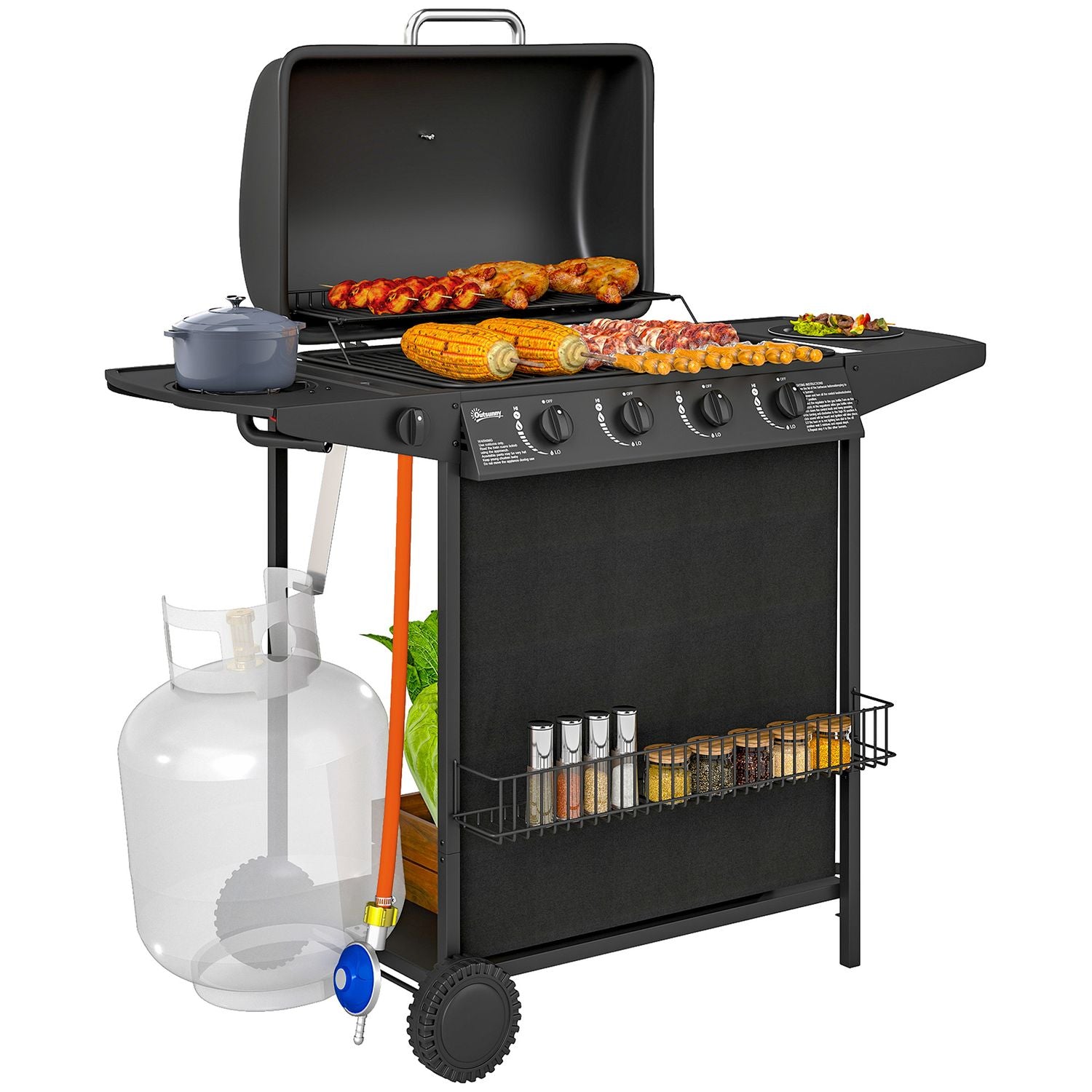 Barbacoa De Gas De Acero Abs 121x54x97 Cm-outsunny. Negro