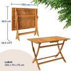 CASARIA® FSC® Outdoor Garden Table Set of 4 Chairs Acacia Wood Dining Set Patio Terrace Balcony Set 5 Pieces Folding Table Seats Armrests Durable Weather Resistant 120 x 70 cm