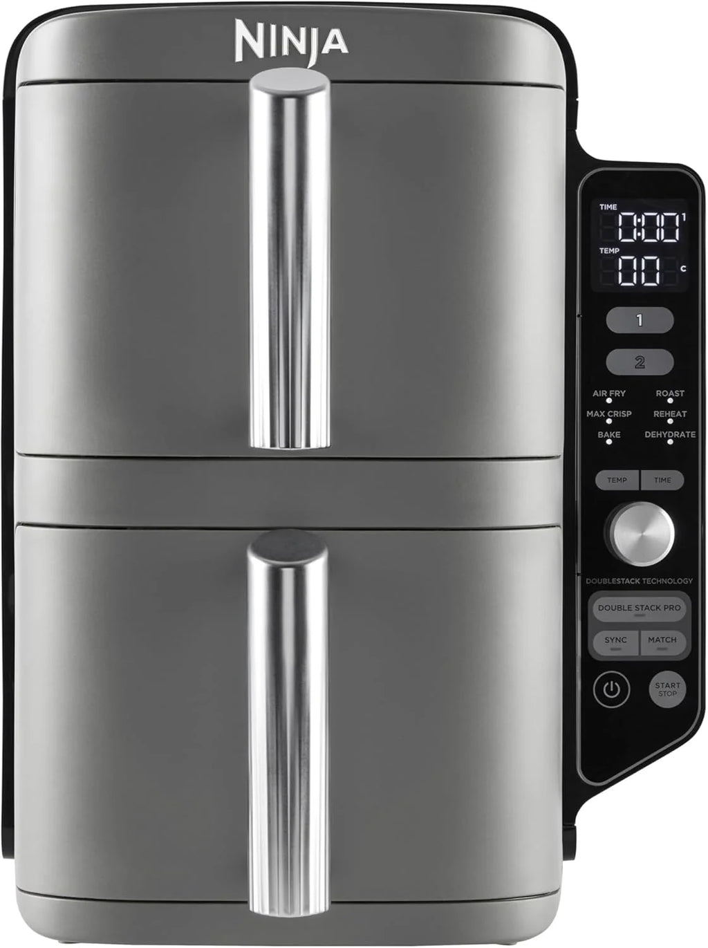 Ninja Double Stack XL Air Fryer, 9.5 Litre, Vertical Double Drawer, 4 Cooking Levels, 2 Drawers and 2 Grids, Space Saving Design, 6 Cooking Functions, 8 Portions, Black/Copper, SL400EUCP