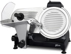 H.Koenig MSX250 Professional Precision Electric Meat Slicer 0-12 mm Cutting Thickness 25 cm Italian Blade Integrated Sharpener Wide Tray 282 RPM Silver
