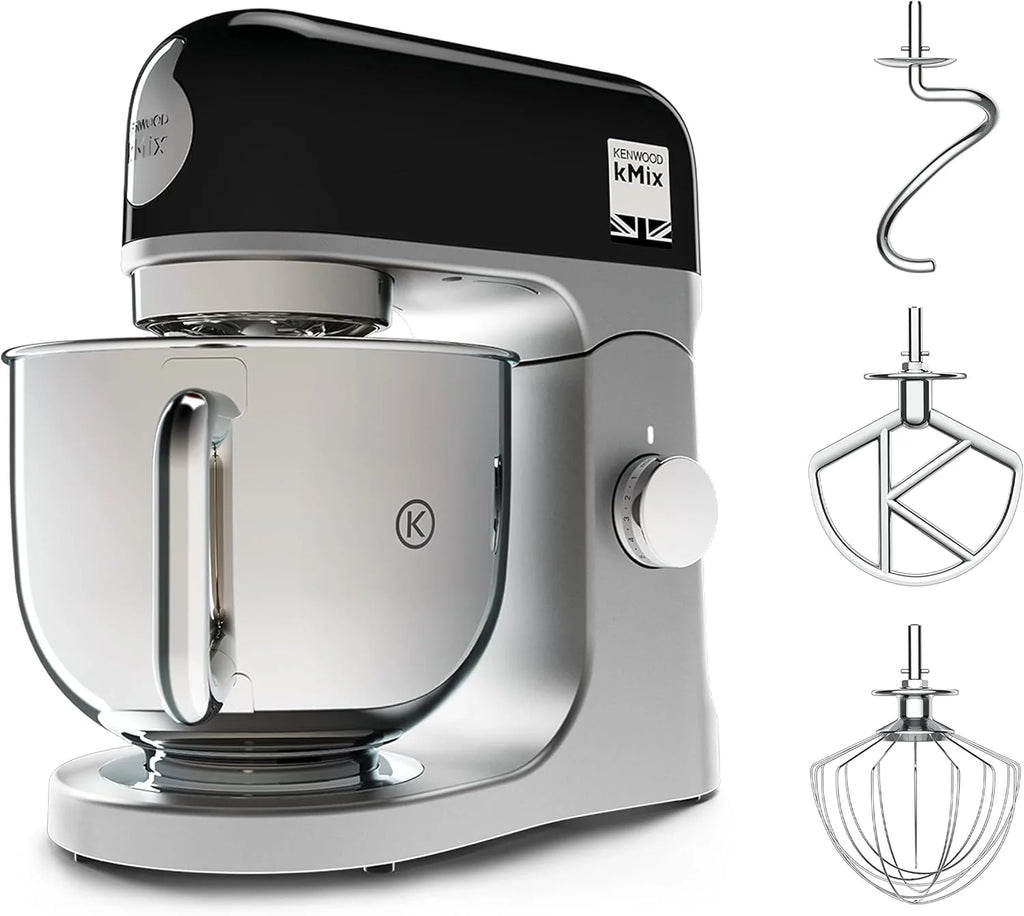 Kenwood kMix KMX750AB – Multifunction Kitchen Processor, 1000 W, 5 L Metal Bowl with Handle, Dough Hook, Rods, Mixing K, Stainless Steel, 6 Speed, Black