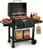 Amig - Fireplus Charcoal BBQ XXL - Steel Grill 57x42cm - With Wheels and Side Trays - Large Transportable Rotisserie - Ash Tank - 131x116.5x56cm