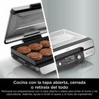 Ninja Sizzle Pro XL Indoor Grill and Griddle with Non-Stick Ceramic Griddle Plate and Griddle, Detachable Lid, Grease Catcher and Recipe Guide, Silver/Black GX101EU