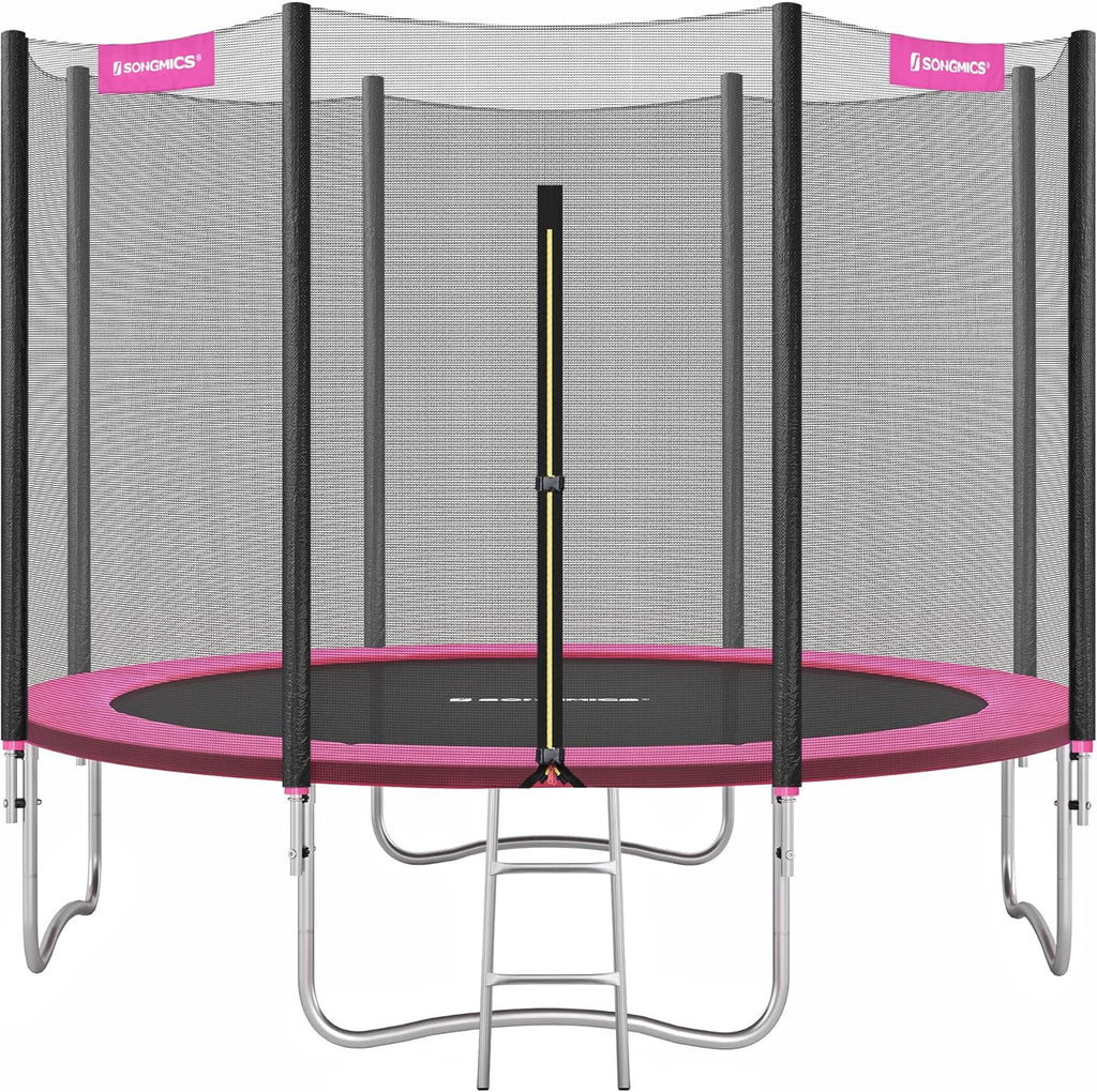 SONGMICS - Children's Outdoor Trampoline Diameter 183/244/305/366/427 cm, External Protection Net, Safety Cushions, Ladder, Straight Post 180 cm High, Steel Frame