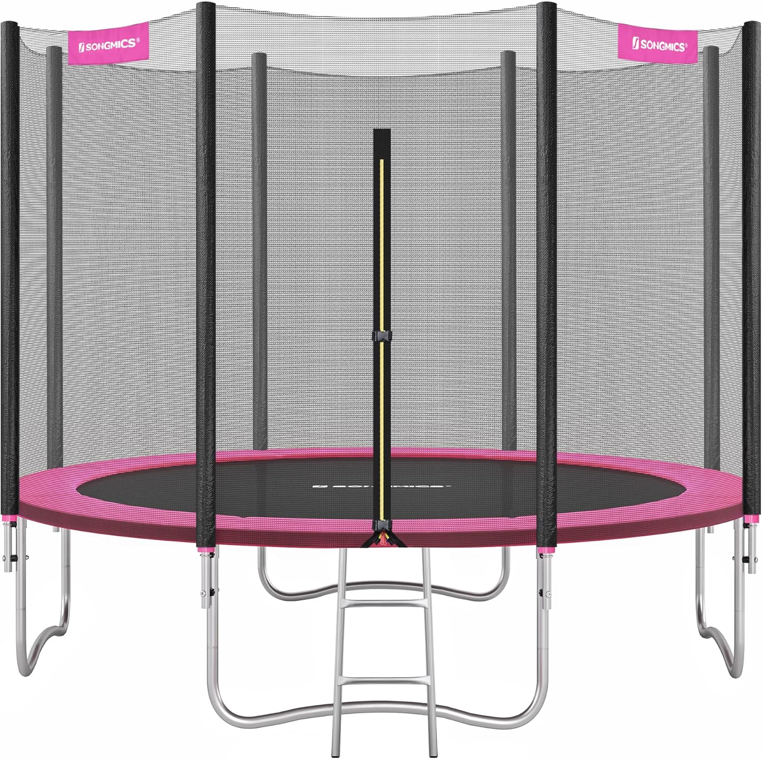 SONGMICS - Children's Outdoor Trampoline Diameter 183/244/305/366/427 cm, External Protection Net, Safety Cushions, Ladder, Straight Post 180 cm High, Steel Frame