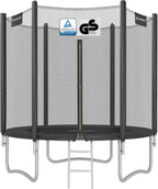 SONGMICS - Children's Outdoor Trampoline Diameter 183/244/305/366/427 cm, External Protection Net, Safety Cushions, Ladder, Straight Post 180 cm High, Steel Frame