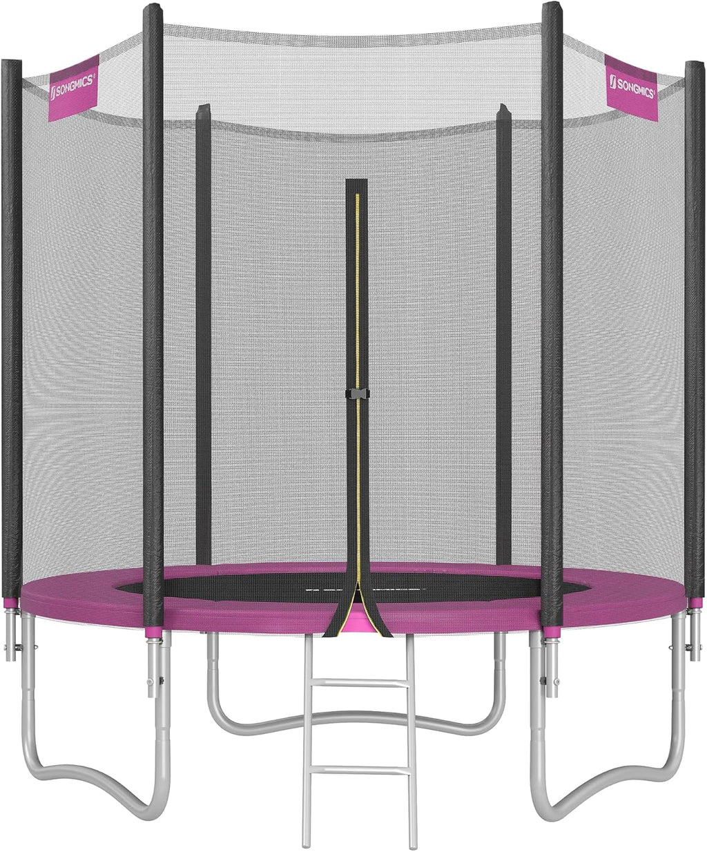 SONGMICS - Children's Outdoor Trampoline Diameter 183/244/305/366/427 cm, External Protection Net, Safety Cushions, Ladder, Straight Post 180 cm High, Steel Frame