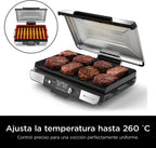Ninja Sizzle Pro XL Indoor Grill and Griddle with Non-Stick Ceramic Griddle Plate and Griddle, Detachable Lid, Grease Catcher and Recipe Guide, Silver/Black GX101EU