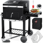 KESSER® Charcoal Grill with Grill Cart with Lid, Wheels, Stainless Steel Handle | Barbecue and Thermometer Charcoal Large BBQ Grill Camping Terrace Garden XXL Black