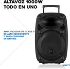 Vonyx Verve46 Powerful Bluetooth Speaker 1000 W, Portable Powered Speaker with Karaoke Microphone, Bluetooth Speaker USB, SD, MP3, AUX, 2 UHF Microphones, Remote Control, Subwoofer 15 Inches, Black