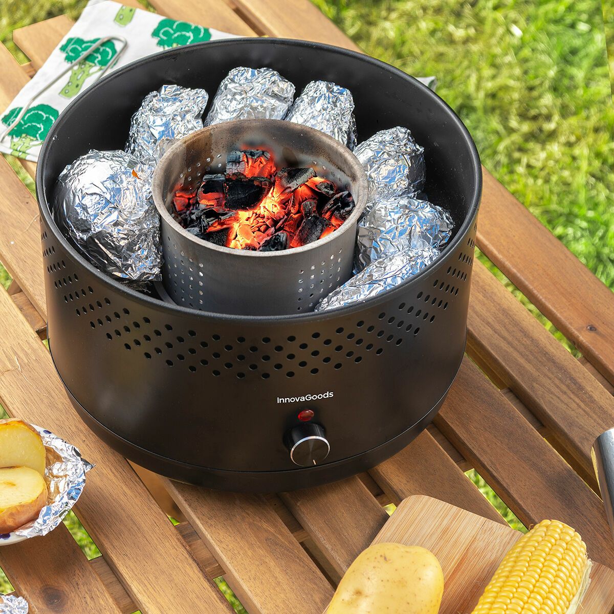 Barbacoa De Carbón Sin Humo Portátil Innovagoods Hierro Ø28,5 X 18 Cm, Ø28,5 X 18 Cm Negro