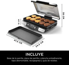 Ninja Sizzle Pro XL Indoor Grill and Griddle with Non-Stick Ceramic Griddle Plate and Griddle, Detachable Lid, Grease Catcher and Recipe Guide, Silver/Black GX101EU