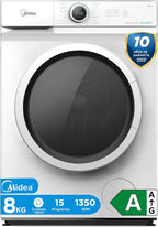 Midea Washing Machine 8 kg Front Load 1950W, 1350 rpm with Inverter Motor - Washing Machines with 15 Programmes and Healthguard Technology - Washing Machine Low Consumption, Fast Wash, Steam Function and Eco Mode