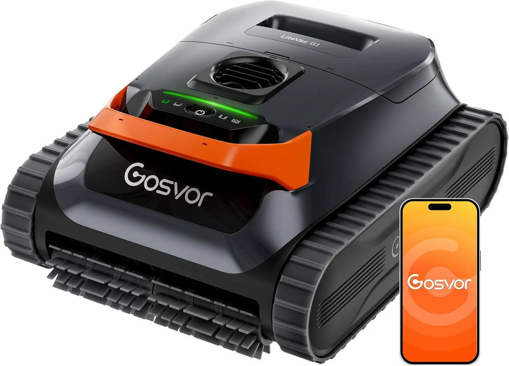 Gosvor (Nuovo 2026) Robot Pool Cleaners and Walls, Double Filtration, Intelligent Planning Routes, 5 Modes, App Control, 200 Min Autonomy, Water Line and Shallow Area, Grey Orange