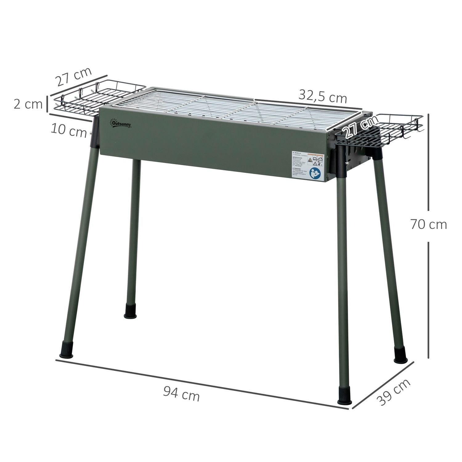 Barbacoa Carbón De Acero Inoxidable Metal 94x39x70 Cm-outsunny.verde