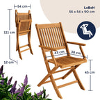 CASARIA® FSC® Outdoor Garden Table Set of 4 Chairs Acacia Wood Dining Set Patio Terrace Balcony Set 5 Pieces Folding Table Seats Armrests Durable Weather Resistant 120 x 70 cm