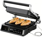 AMZCHEF Parrilla Eléctrica con 6 Programas, Función Sear hasta 280°C, Modo Manual, Sensor de Temperatura, Placas Desmontables y Bandeja para Gofres, Ideal para Carne, Pescado, Paninis y Gofres