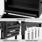 Barbacoa de Carbon XXL, Parrilla de Carbón con Chimenea y Tapa, Parrilla con Carrito BBQ Smoker con Ruedas y Termómetro, Grande BBQ Carbon para Camping y Jardín