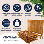 CASARIA® FSC® Outdoor Garden Table Set of 4 Chairs Acacia Wood Dining Set Patio Terrace Balcony Set 5 Pieces Folding Table Seats Armrests Durable Weather Resistant 120 x 70 cm