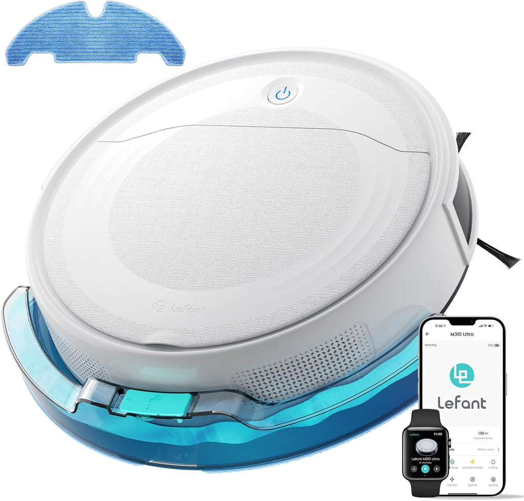 Lefant M310 Ultra Robot Aspirador y Fregasuelos 3 en 1, 6000Pa, 170 Min, Evasión PSD 190°, Mapeo Láser ToF, Detecta Alfombras, WiFi/App/Alexa/i Watch, Gris