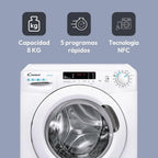 Candy Smart CS 14102DE/1-S, Washing Machine 10 kg, 1400 RPM, Digital Display and Control, NFC Technology, Voice Assistant, 15 Cycles, 5 Fast, Easy Ironing, Delay Start 24H, KG Detector, 81 DB, White